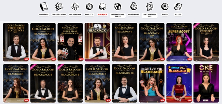 Selection of blackjack games available at Supabet Casino.